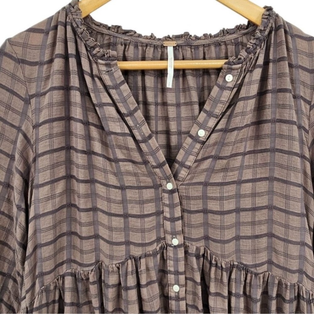 Free People Womens S Oversized Brown Plaid Prairie Edie Maxi Dress - Picture 4 of 10